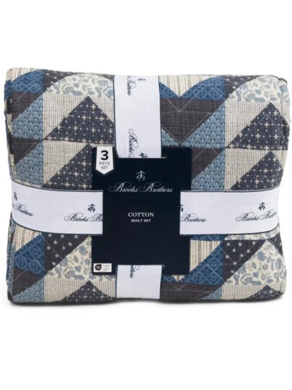 Brooks Brothers Blue and Cream Patchwork Cotton Quilt Set